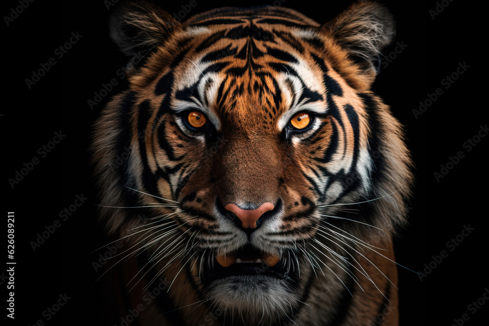 Portrait of a tiger on a black background