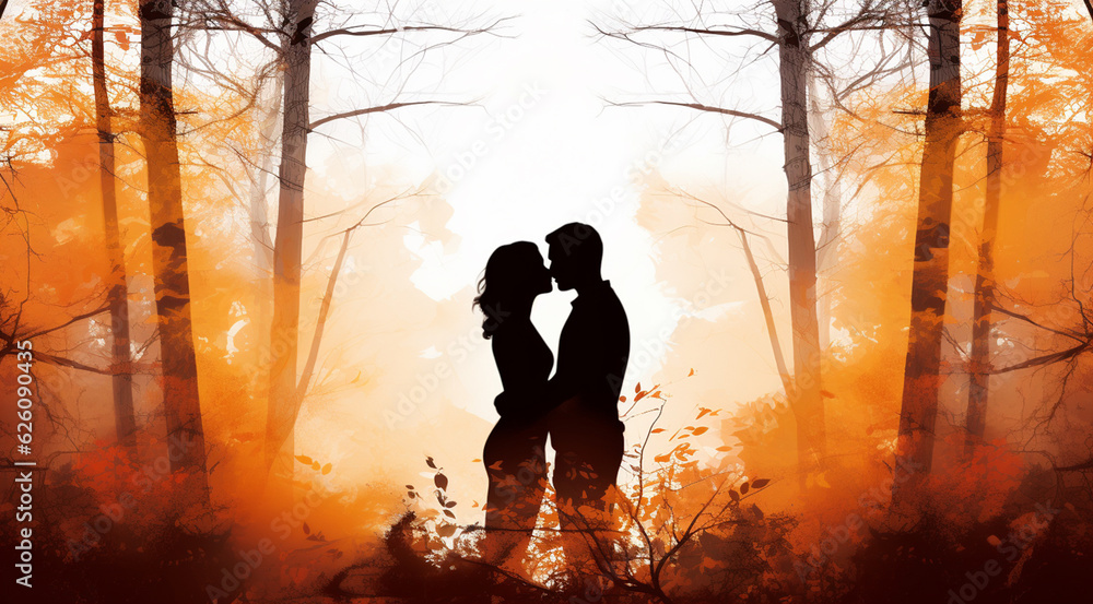silhouette person in love in a forest, generative AI
silhouette person in love in a forest, generative AI