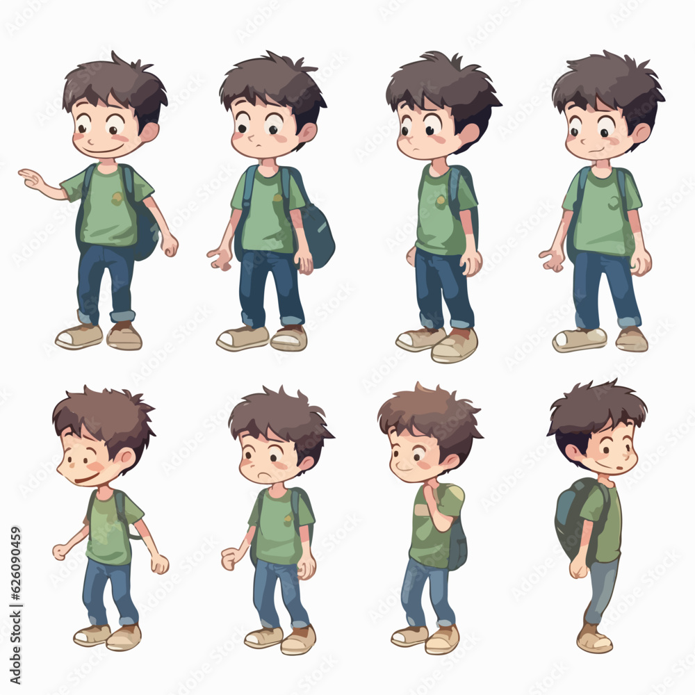 Dressed boy in green, cartoon illustration. Dressed boy in green, cartoon illustration.