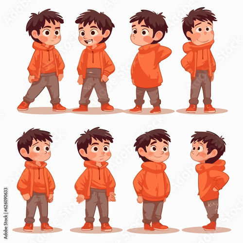 Child wearing orange clothes, cartoon pose. photo