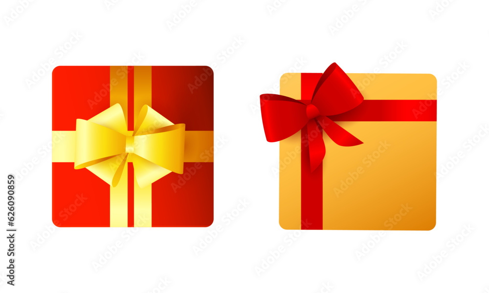 Vector christmas gift, realistic box and bow set Vector christmas gift, realistic box and bow set