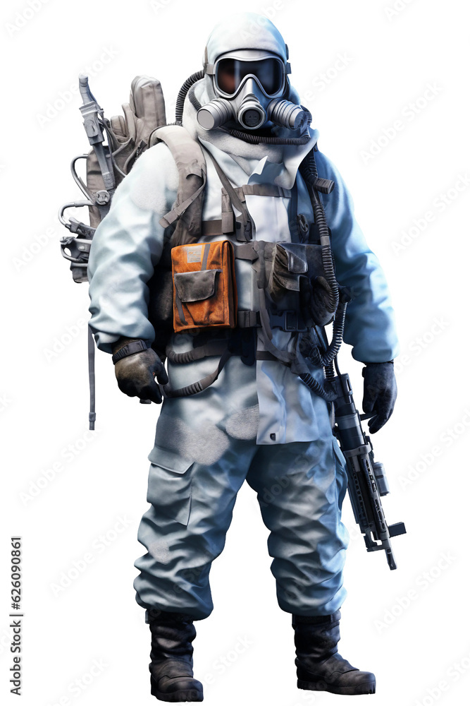 Arctic explorer with thermal mask and gear full body . isolated object, transparent background Arctic explorer with thermal mask and gear full body . isolated object, transparent background
