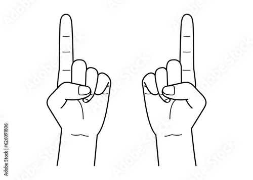 Vector line drawing illustration of two hands holding up index fingers