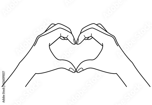 Vector line drawing illustration of two hands making a heart pose