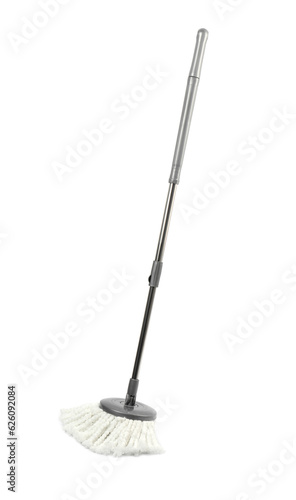 Mop with plastic handle isolated on white