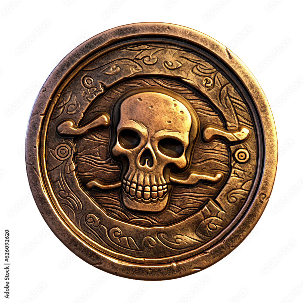 Fototapeta premium Cursed pirates coin game asset. isolated object, transparent background