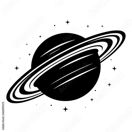 Saturn and stars simple logo vector black silhouette