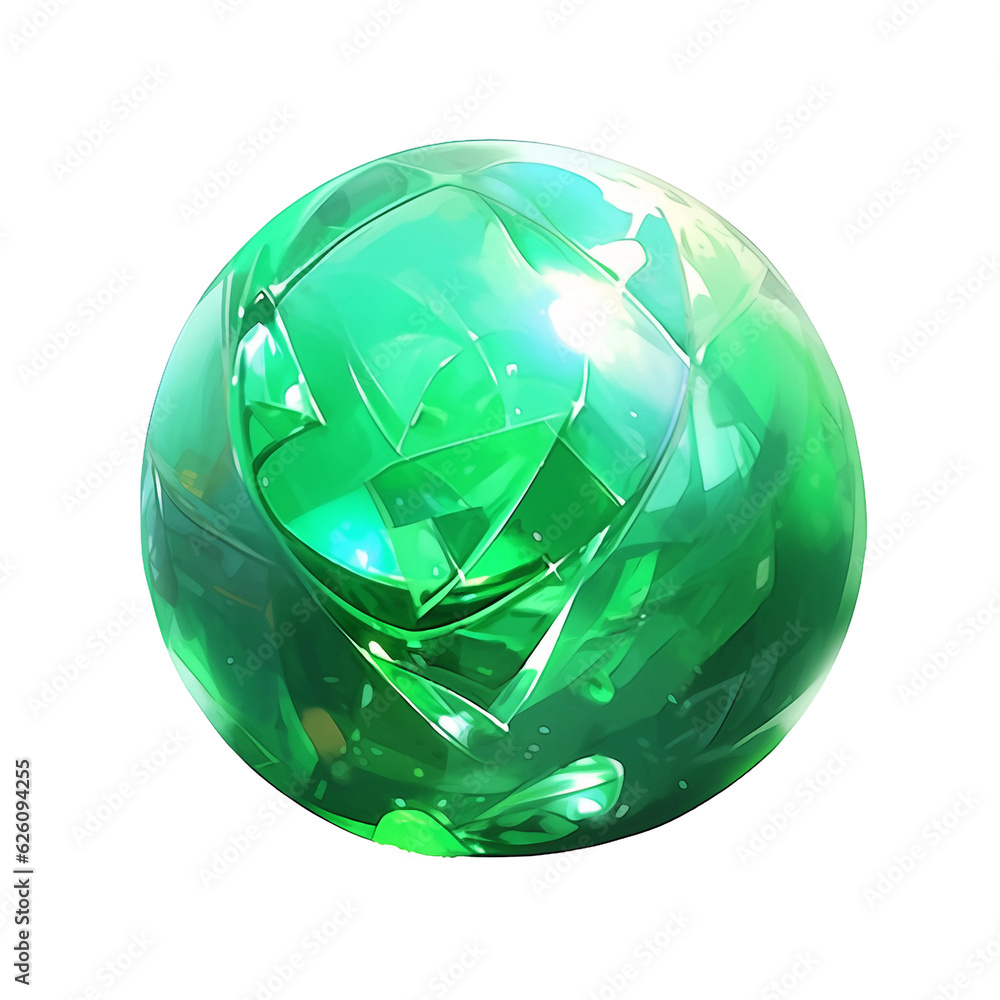 Emerald healing orb game asset. isolated object, transparent background Emerald healing orb game asset. isolated object, transparent background
