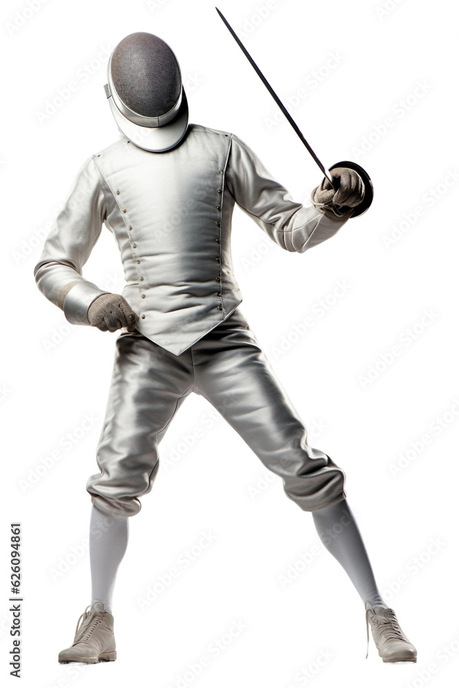 Fencer with mask holding an pe. isolated object, transparent background Fencer with mask holding an pe. isolated object, transparent background