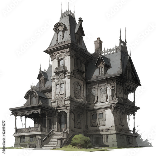 Haunted mansion model game asset. isolated object, transparent background