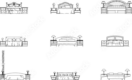 Sketch vector illustration view of bedroom interior architectural design