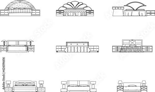 Sketch vector illustration view of bedroom interior architectural design