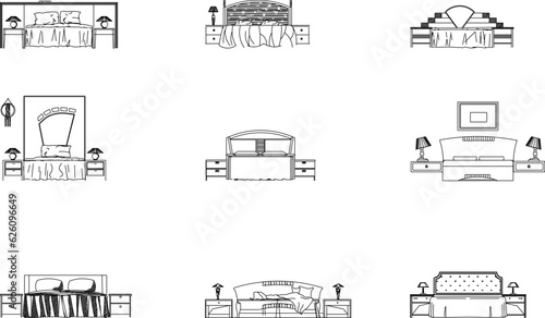 Sketch vector illustration view of bedroom interior architectural design