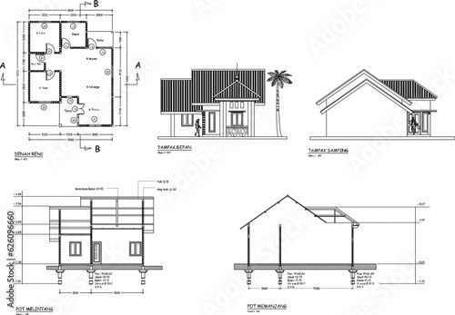 Vector illustration sketch of a simple residential house architectural technical design detail