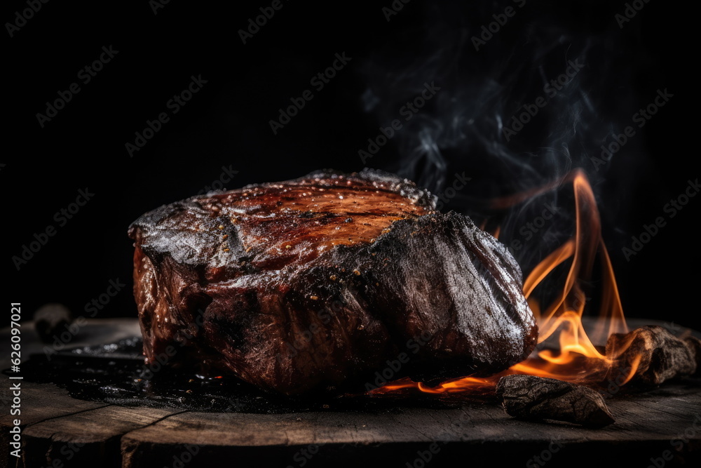 Beef steak on fire