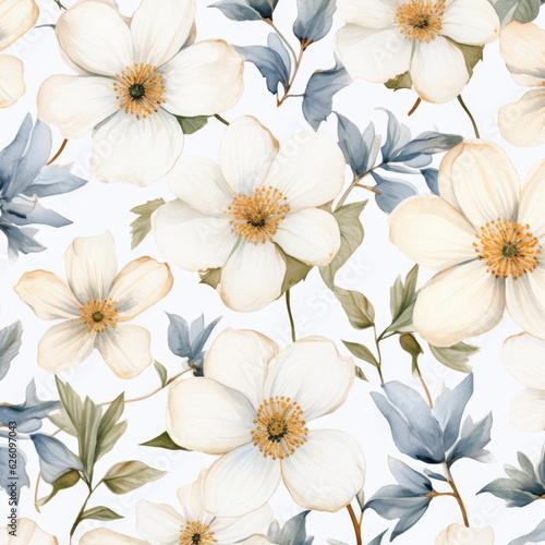 white flowers watercolor seamless patterns, watercolor picture of flowers, floral