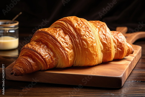croissant bread on wood background