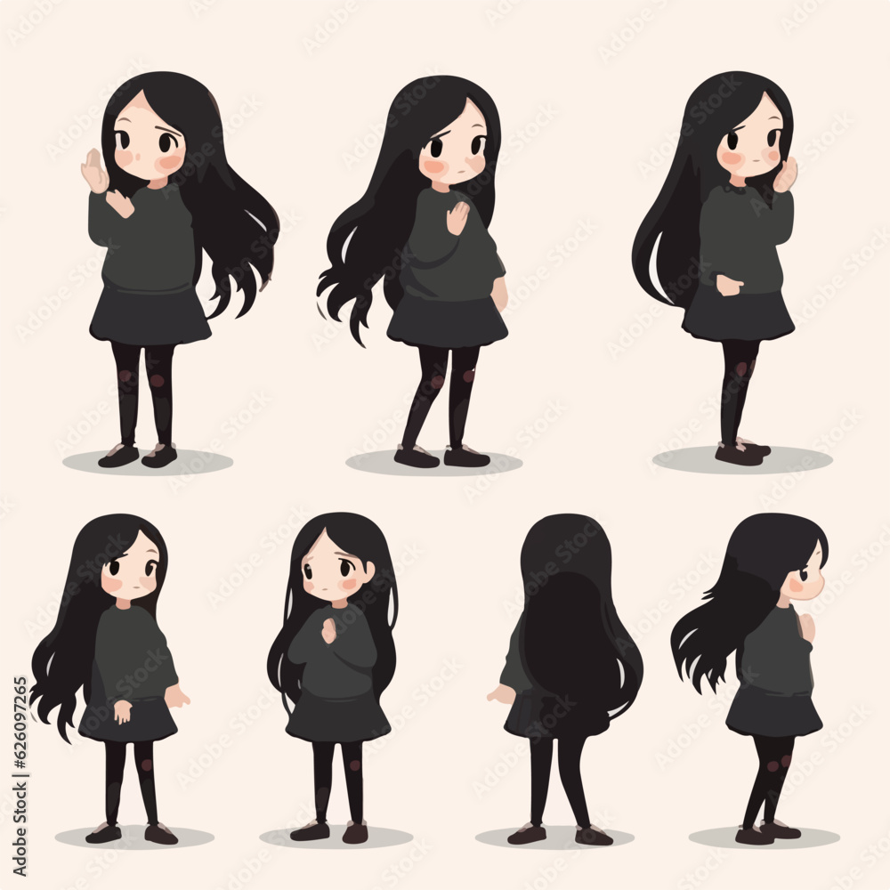 Adorable girl in black clothes, cartoon illustration. Adorable girl in black clothes, cartoon illustration.