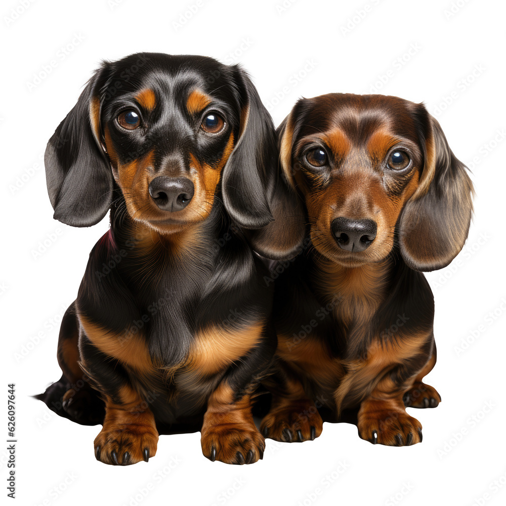 Portrait of Two Dachshund dog on isolated background
