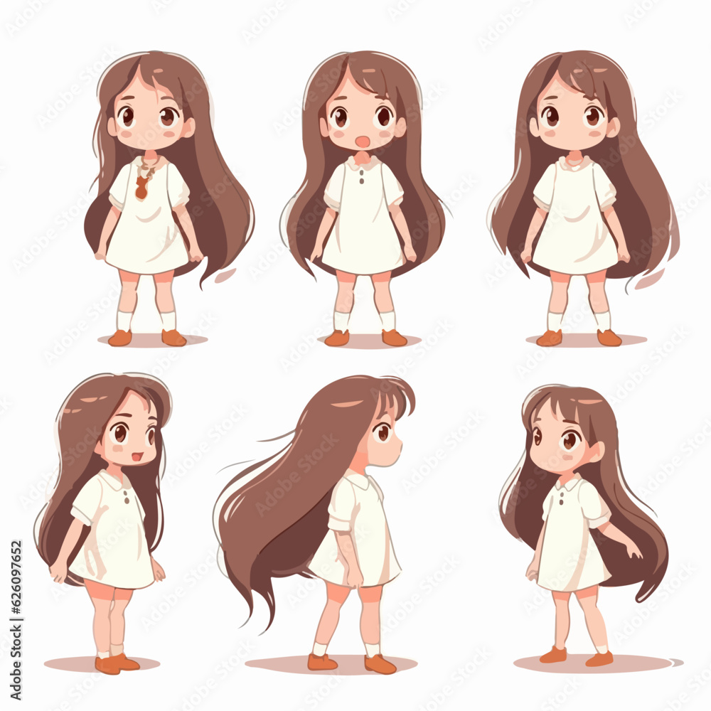 Cartoon girl in white clothes, vector illustration, multipose. Cartoon girl in white clothes, vector illustration, multipose.