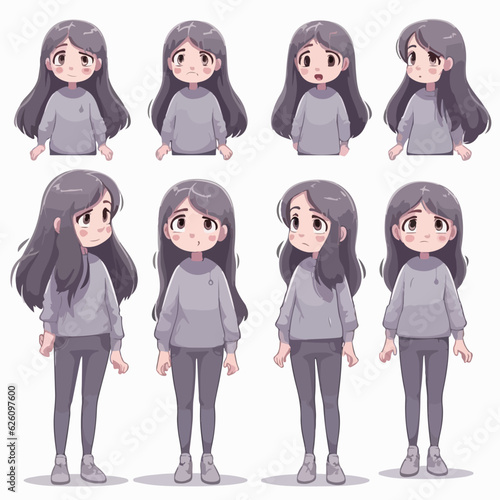 Adorable girl dressed in grey, vector pose. photo