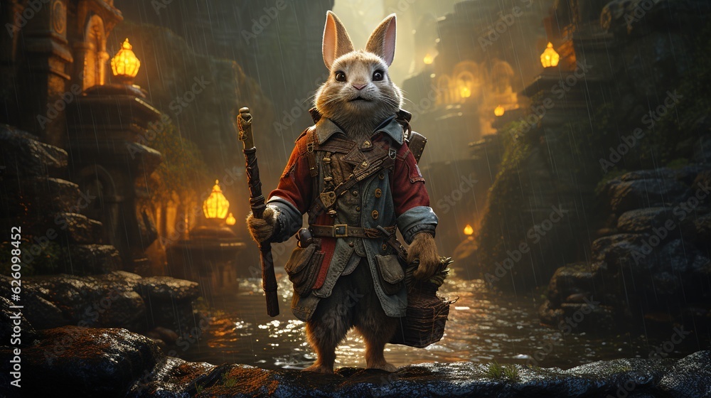 adventurer of the comic rabbit, digital art illustration
