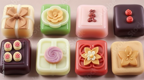 Japanese wagashi confections come in a variety of shapes and colors. 