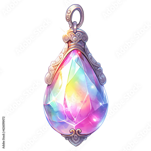 Mystic moonstone amulet game asset. isolated object, transparent background