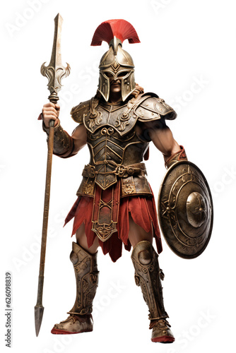 Billede på lærred Mythical Greek god with helmet and armor full body