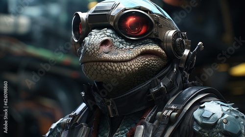 Fototapeta Naklejka Na Ścianę i Meble -  anthropomorphic lizard starship pilot, digital art illustration