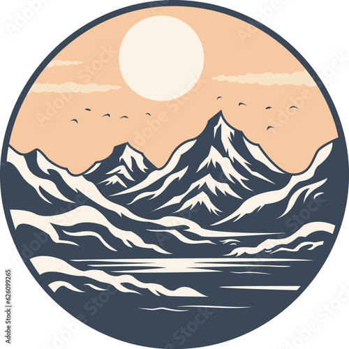 Mountain logo design. Illustration of color mountain for web design, mobeile app and business card. High quality mountain minimalistic logo.