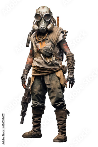 Valokuvatapetti Post-apocalyptic raider with salvaged helmet