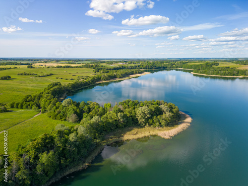 Aerial view of Lake Wuksniki - the deepest lake of the Masurian Lake District  Poland. Landscape of the Warmia region all around