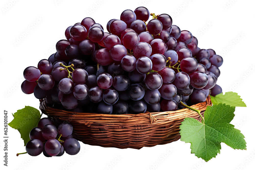 a realistic portrait of grapes in a basket isolated on white background PNG a realistic portrait of grapes in a basket isolated on white background PNG