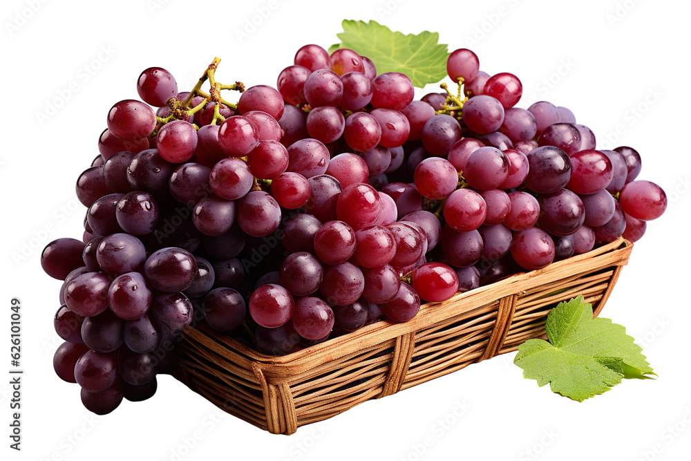 a realistic portrait of grapes in a basket isolated on white background PNG a realistic portrait of grapes in a basket isolated on white background PNG
