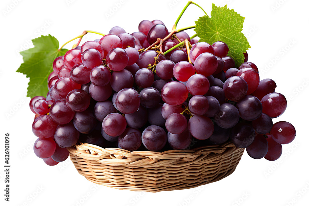 a realistic portrait of grapes in a basket isolated on white background PNG a realistic portrait of grapes in a basket isolated on white background PNG