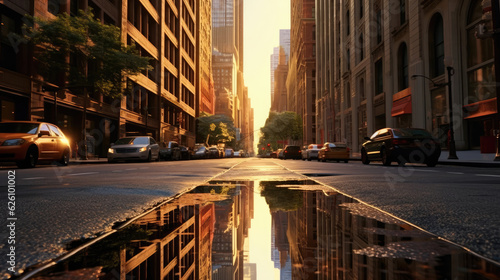 Street in New york city with puddles as reflection effect © didiksaputra