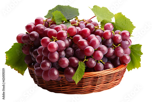 a realistic portrait of grapes in a basket isolated on white background PNG