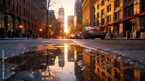 Street in New york city with puddles as reflection effect © didiksaputra