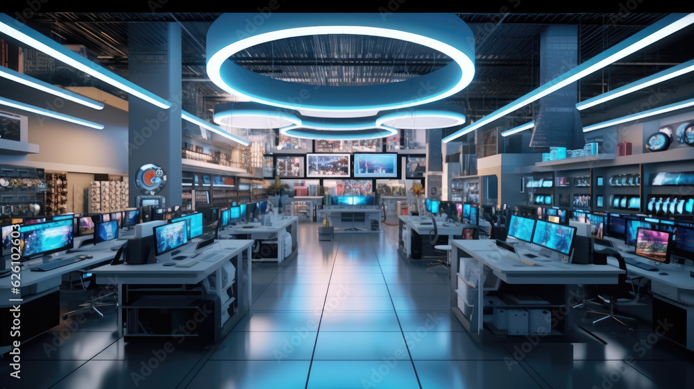 Interior of modern tech store and gadget