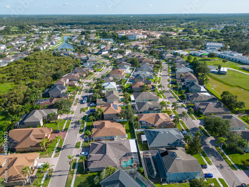 UAV photo of neighborhood near Clearwater Florida with city view and town view from above