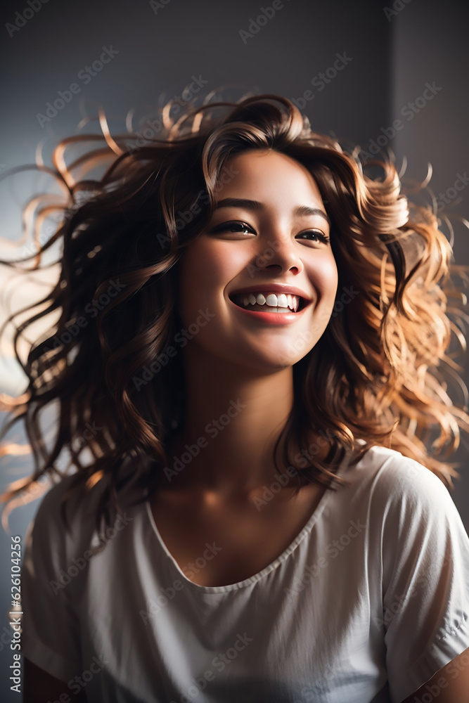 The expression of a girl laughing happily The expression of a girl laughing happily