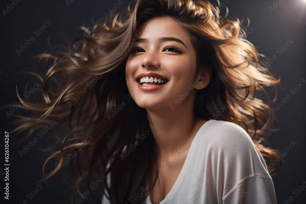 Fototapeta premium The expression of a girl laughing happily.