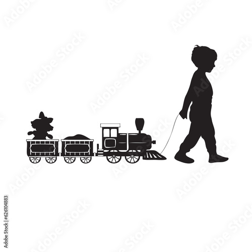 Boy playing with toy train