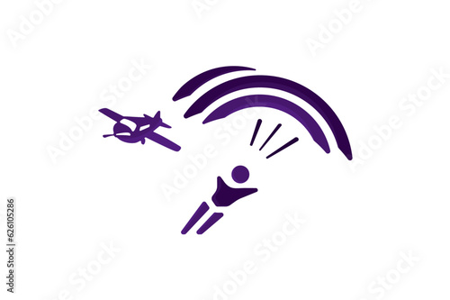 Vector logo of a parachutist jumping out of an airplane