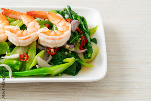 Spicy Chinese Kale Salad with Shrimp