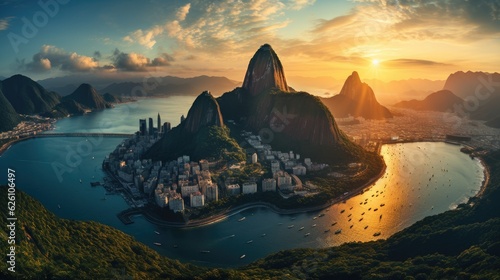 Foto An iconic view of Rio de Janeiro with Christ the Redeemer overlooking the city, Sugarloaf Mountain, and the Atlantic Ocean