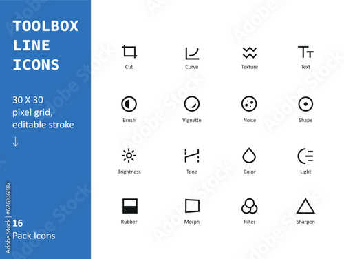 Toolbox Line Icon Set, Minimal Vector Illustration, Simple Outline Sign of UI/UX, Editable Stroke