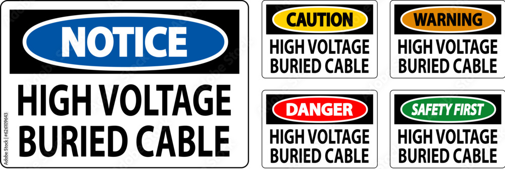 Danger Sign High Voltage Buried Cable On White Background