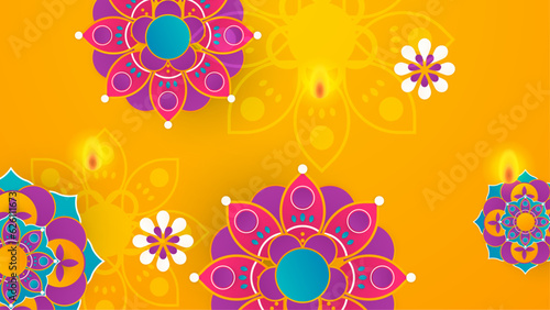 Diwali festival holiday design with paper cut style of Indian Rangoli. Colorful background, vector illustration.